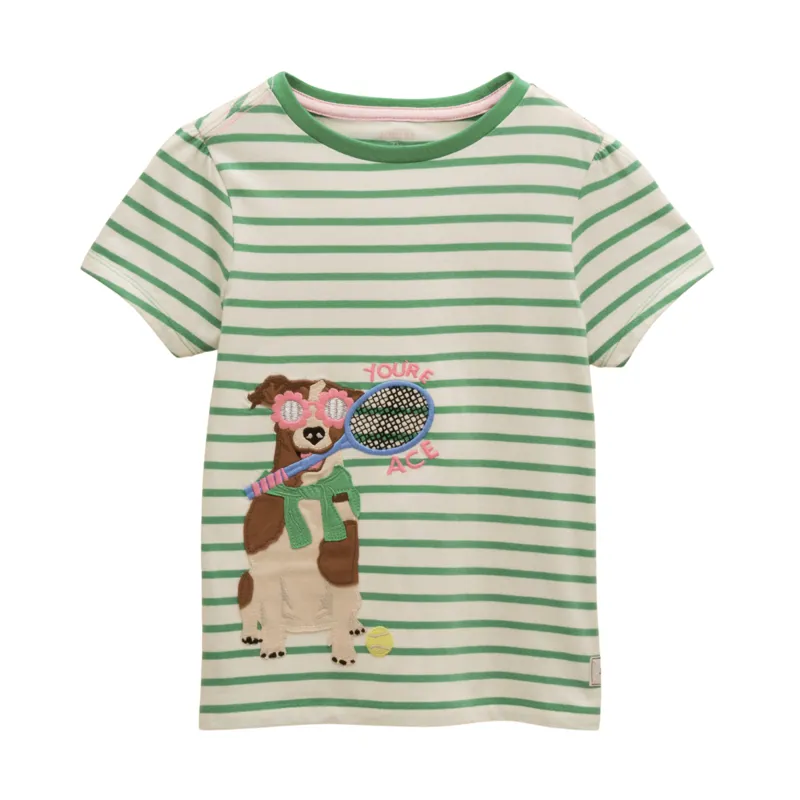 Joules Kids Astra Tennis Dog Print T-Shirt - Green Stripe