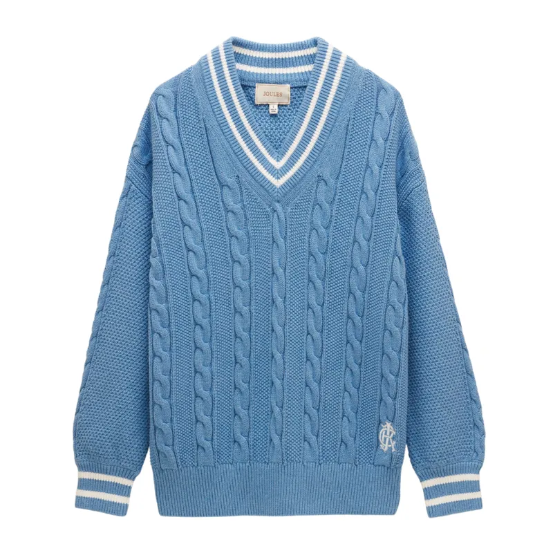 Joules Dibbly Cable Knit Cricket Cotton Jumper - Blue