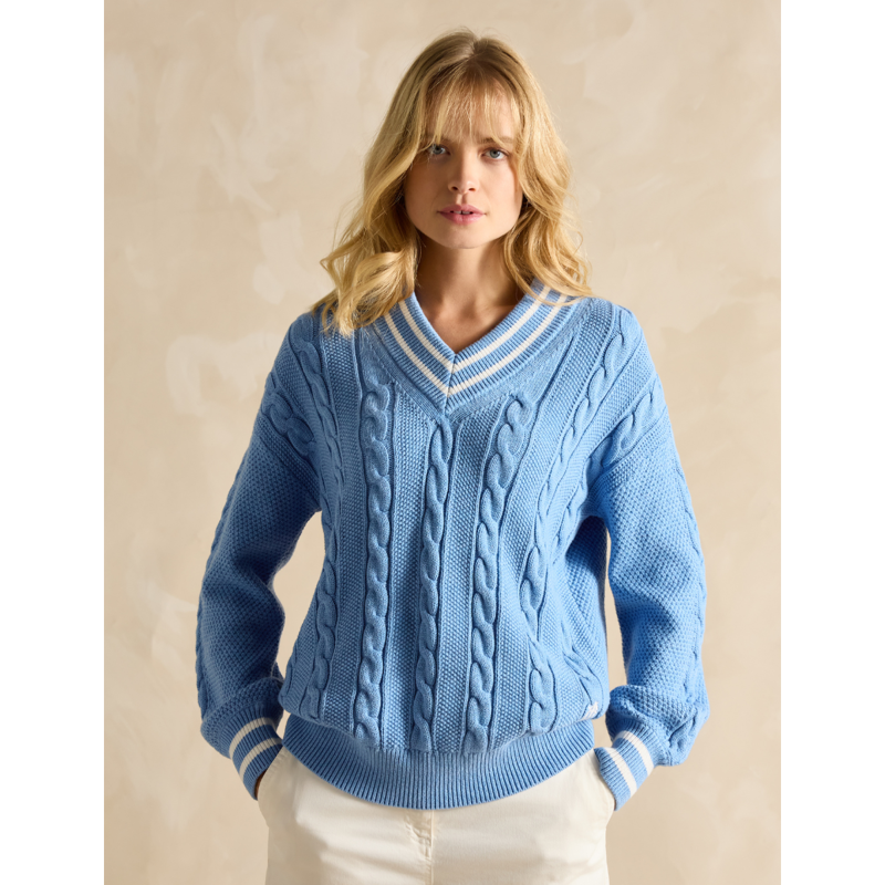 Joules Dibbly Cable Knit Cricket Cotton Jumper - Blue-2