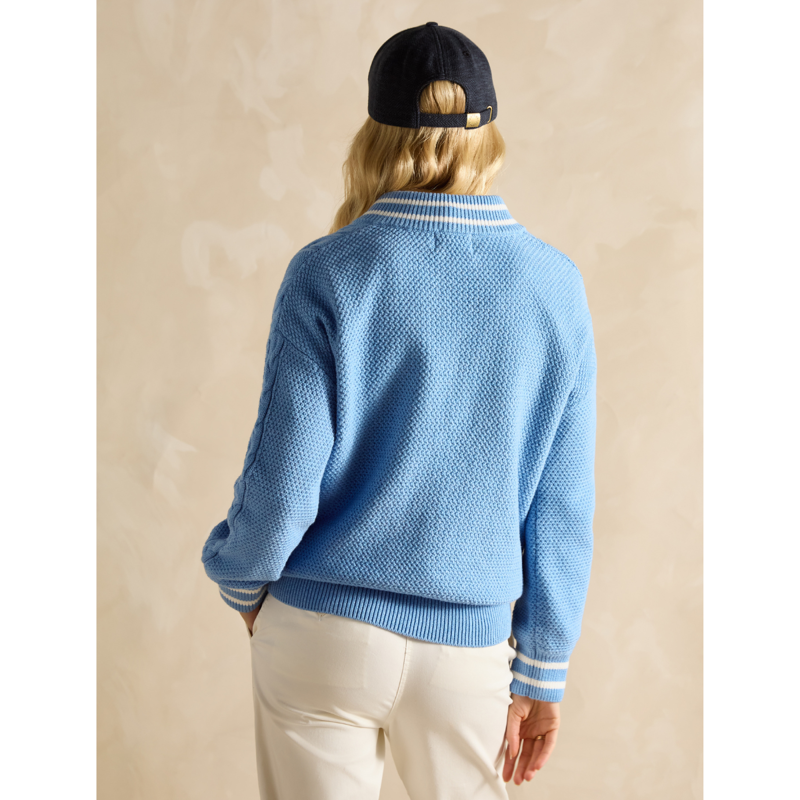 Joules Dibbly Cable Knit Cricket Cotton Jumper - Blue-3