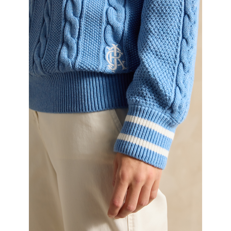 Joules Dibbly Cable Knit Cricket Cotton Jumper - Blue-1