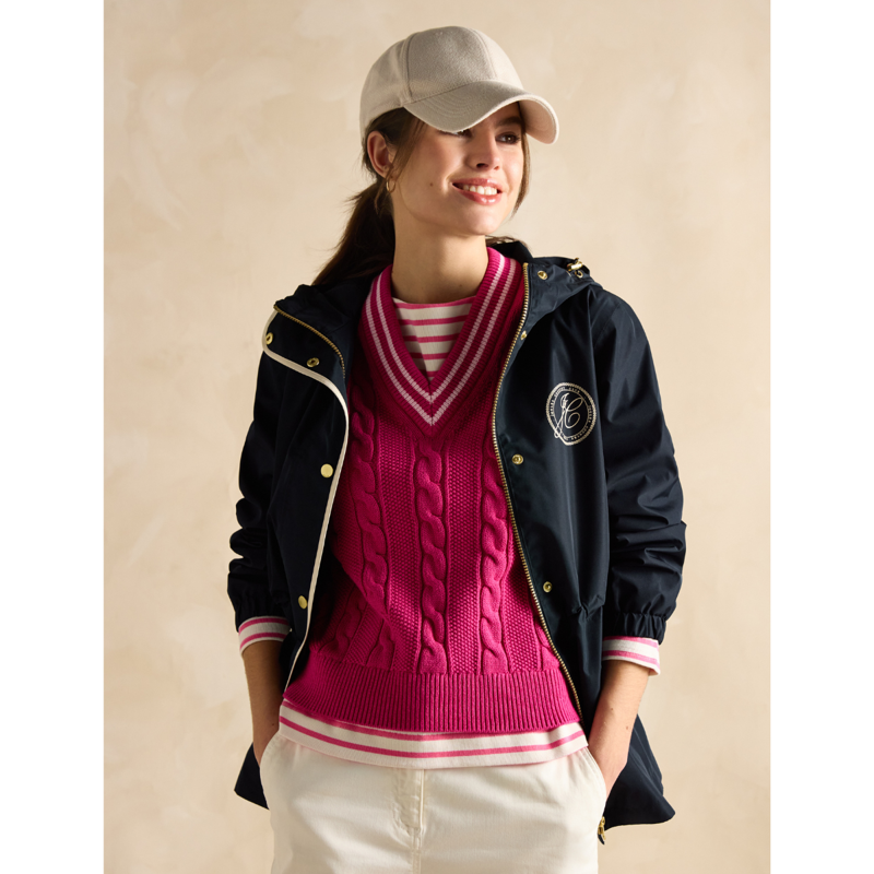 Joules Ladies Holt Packable Waterproof Raincoat with Hood - Navy-3