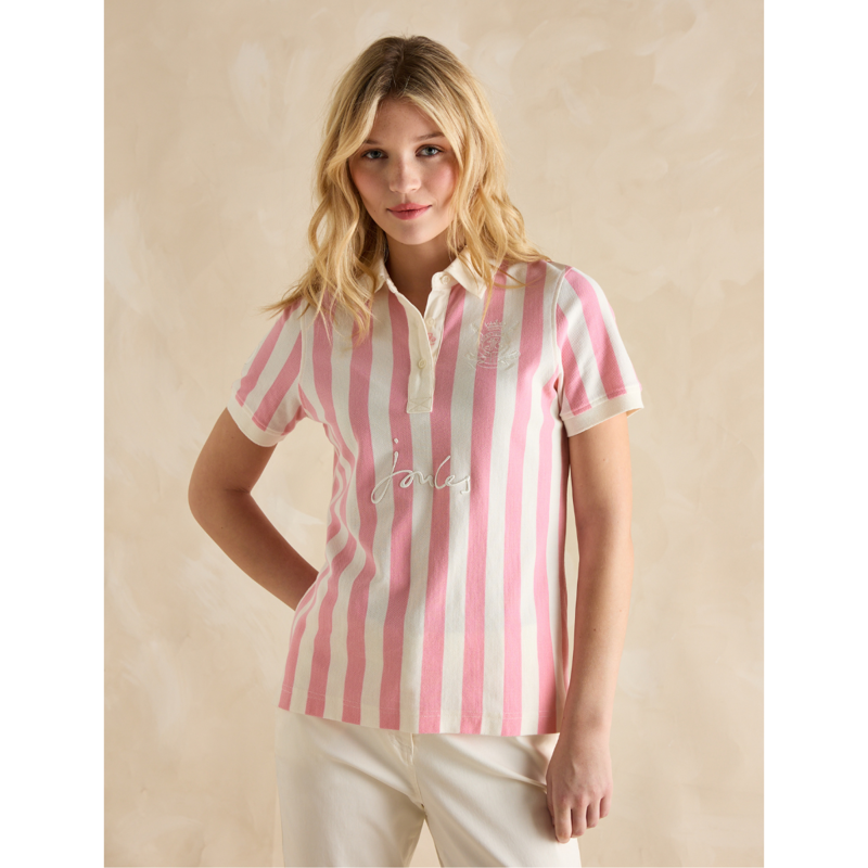 Joules Ladies Beaufort Polo Shirt - Pink Stripe-1