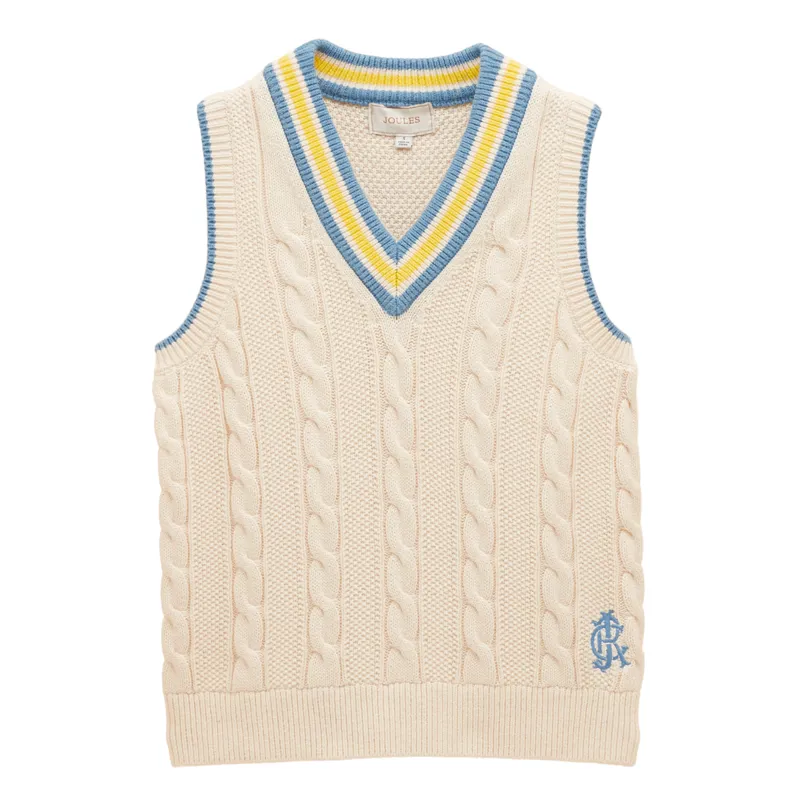 Joules Ladies Deuce Cable Knitted Cotton Vest - Cream