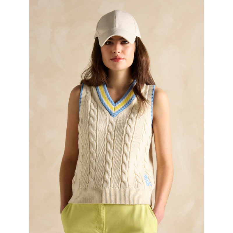 Joules Ladies Deuce Cable Knitted Cotton Vest - Cream-1
