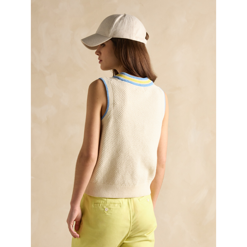 Joules Ladies Deuce Cable Knitted Cotton Vest - Cream-2
