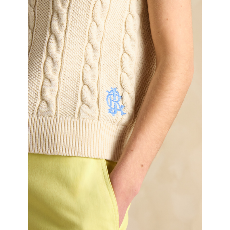 Joules Ladies Deuce Cable Knitted Cotton Vest - Cream-4