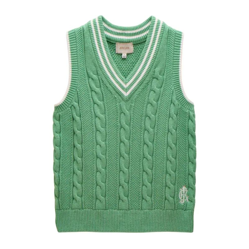 Joules Ladies Deuce Cable Knitted Cotton Vest - Green