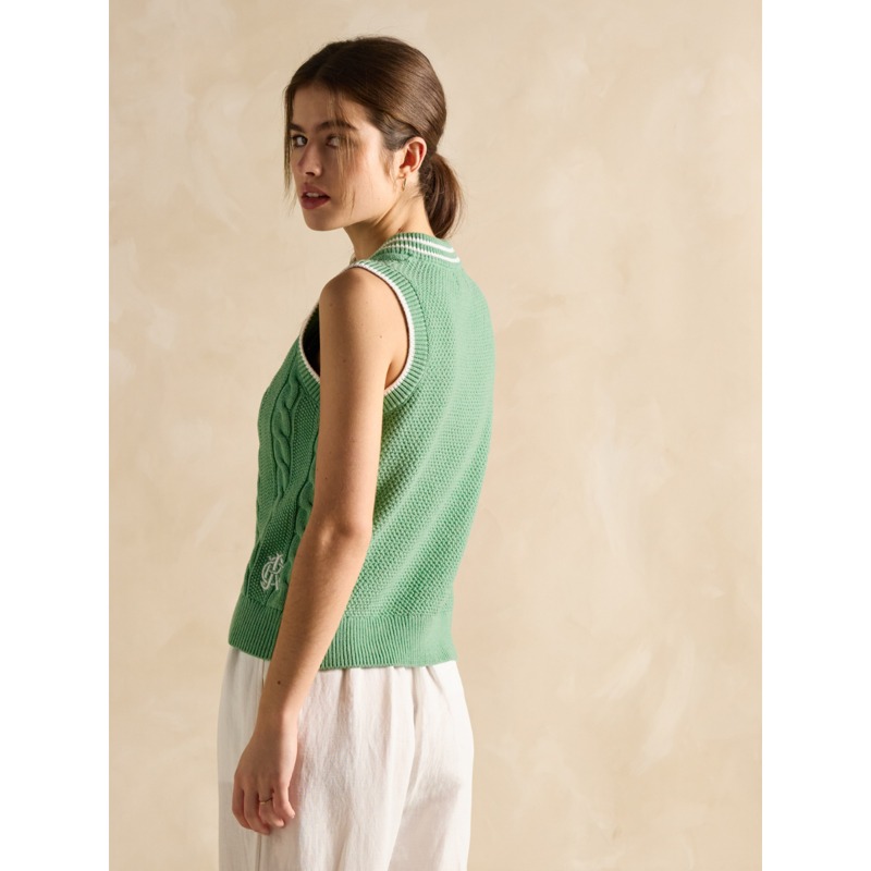 Joules Ladies Deuce Cable Knitted Cotton Vest - Green-2