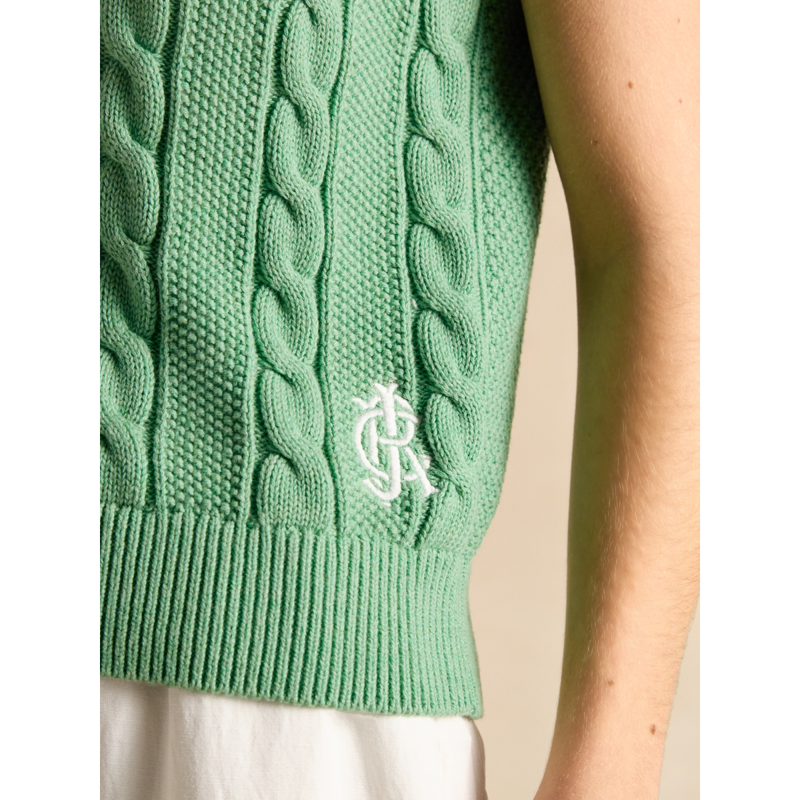 Joules Ladies Deuce Cable Knitted Cotton Vest - Green-4