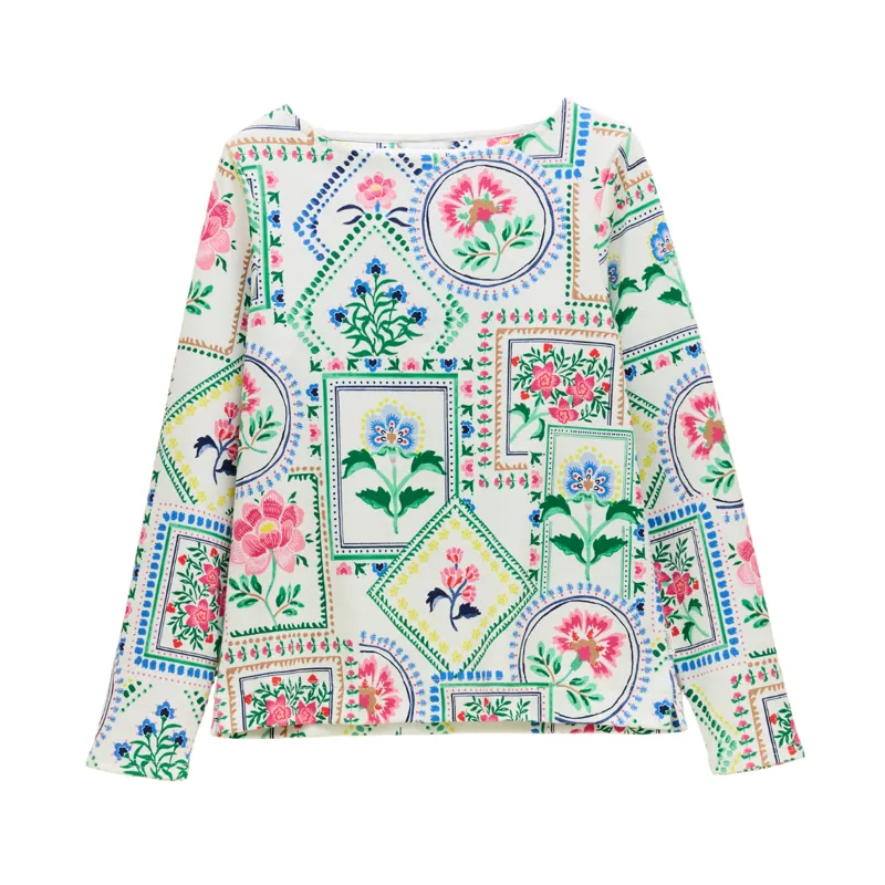 Joules Ladies Tile Boat Neck Printed Top - Mosaic Floral