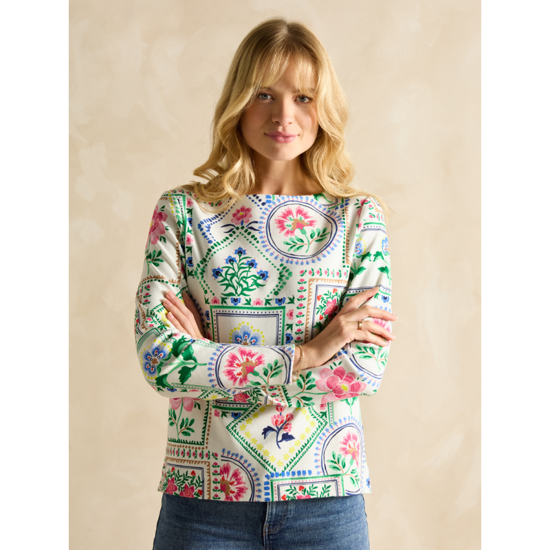 Joules Ladies Tile Boat Neck Printed Top - Mosaic Floral-1