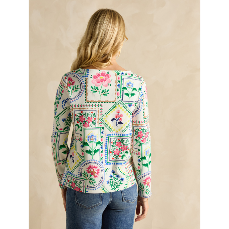 Joules Ladies Tile Boat Neck Printed Top - Mosaic Floral-2