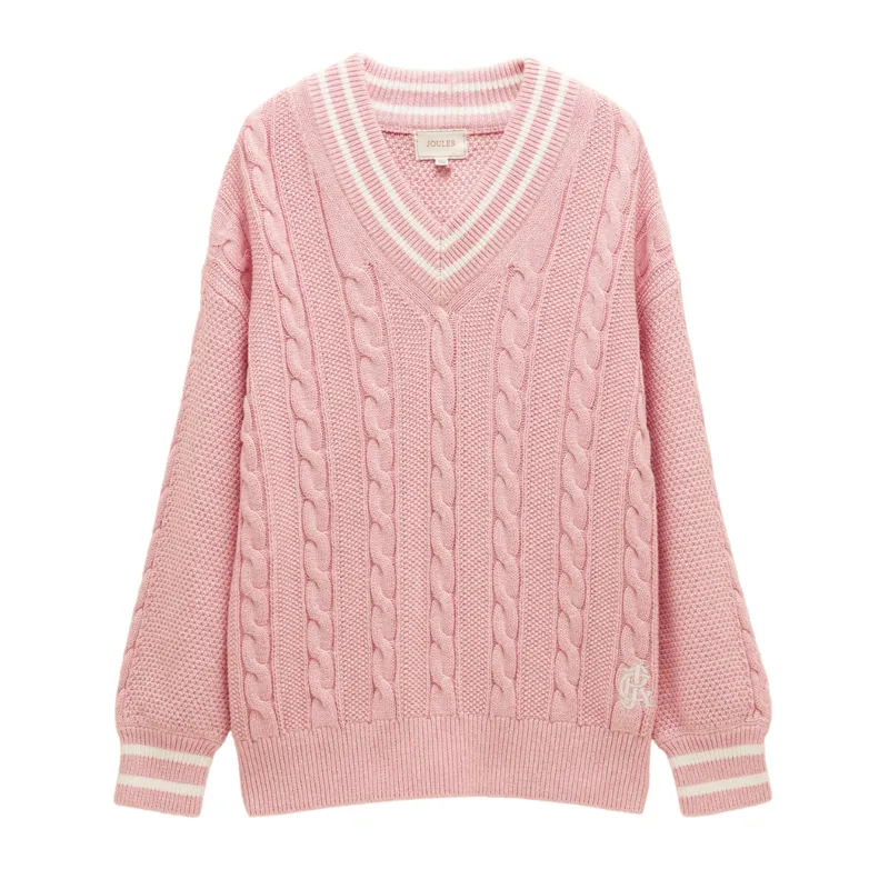 Joules Dibbly Cable Knit Cricket Cotton Jumper - Pink