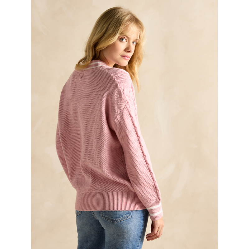 Joules Dibbly Cable Knit Cricket Cotton Jumper - Pink-2