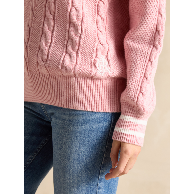 Joules Dibbly Cable Knit Cricket Cotton Jumper - Pink-4