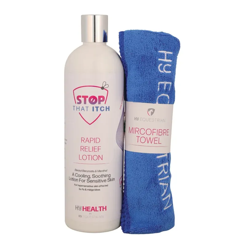 HyHEALTH STOP THAT ITCH Rapid Relief Lotion 500ml with Microfibre Towel by Hy Equestrian