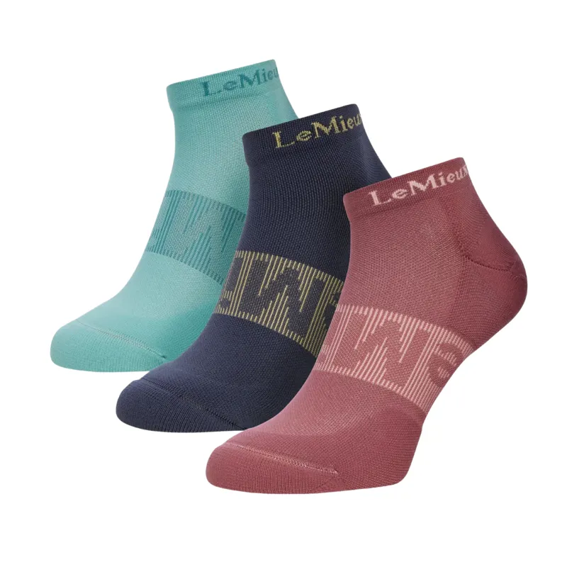 LeMieux Trainer Socks 3 Pack - Rosewood/Dusk/Aqua