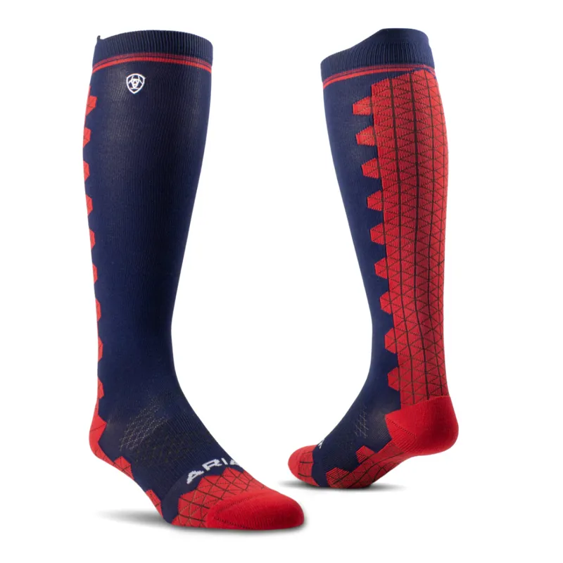 AriatTEK Devon Performance Tall Boot Socks - Navy/Red
