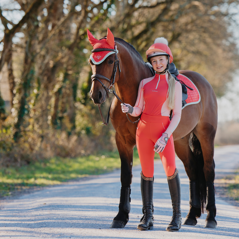 LeMieux Harlow Young Rider Orla Pull On Breeches - Coral Crush-5