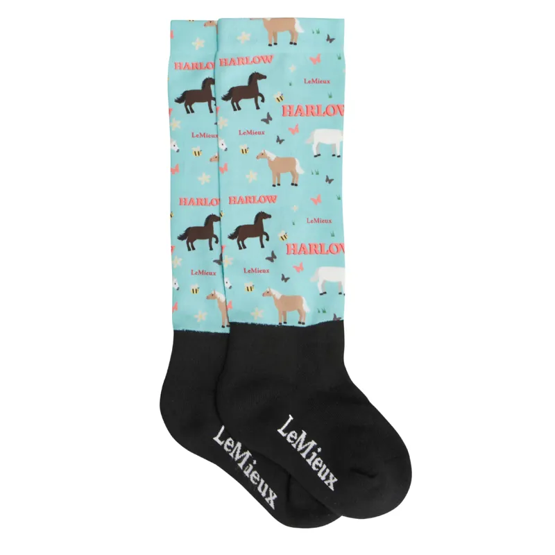 LeMieux Harlow Pony Print Footsie Socks - Blue Topaz-1