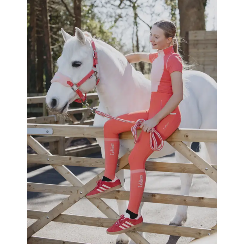 LeMieux Young Rider Harlow Competition Socks - Coral Crush/Blue Topaz-3
