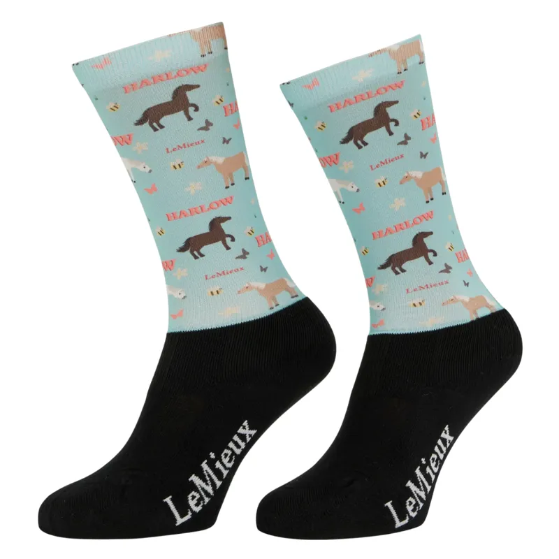 LeMieux Harlow Pony Print Footsie Socks - Blue Topaz