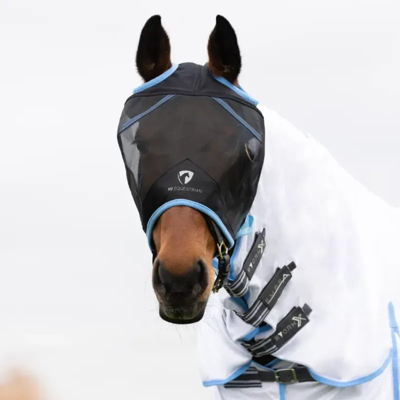 Hy Equestrian Mesh Half Mask without Ears - Black/Light Blue