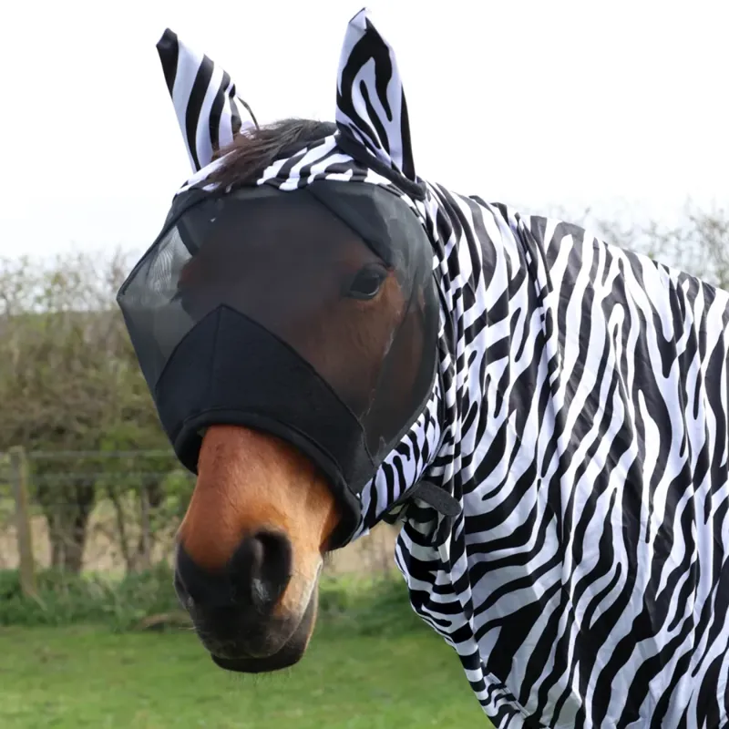 Hy Equestrian Sweet Itch Zebra Fly Mask - Black/White