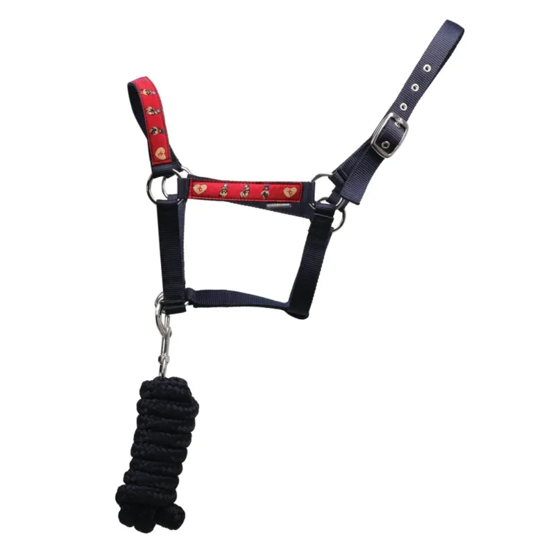 Hy Equestrian Thelwell Collection Balancing Act Headcollar And Leadrope - Red/Navy