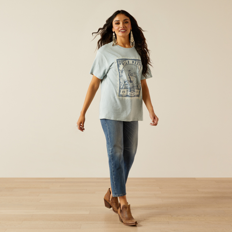 Ariat Women's Wild West Stamp T-Shirt - Washed Blue-3