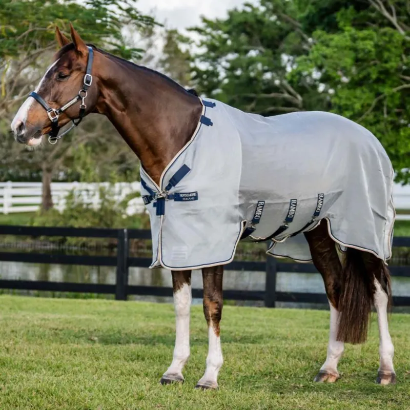 Horseware Rambo Protector Fly Rug - Silver/Navy White Beige