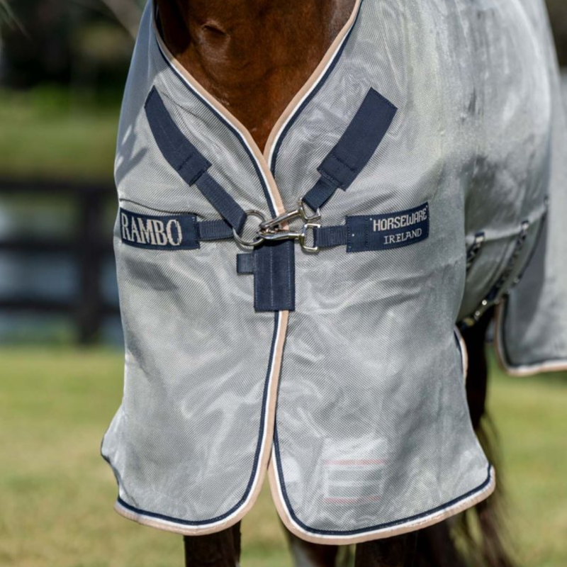 Horseware Rambo Protector Fly Rug - Silver/Navy White Beige-2
