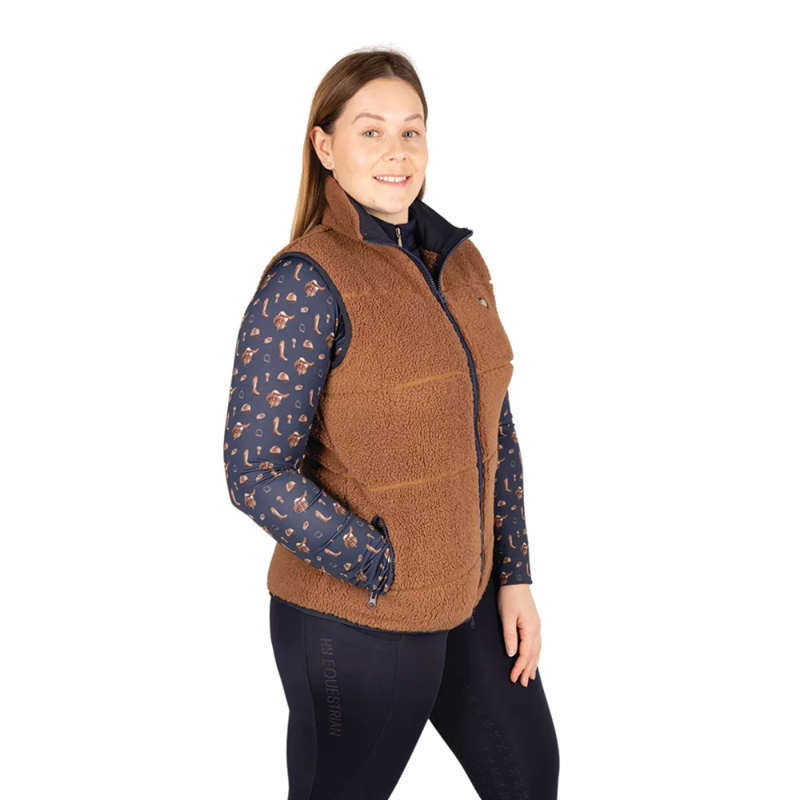 Hy Equestrian Elevate Style Teddy Fleece Gilet - Brown-1