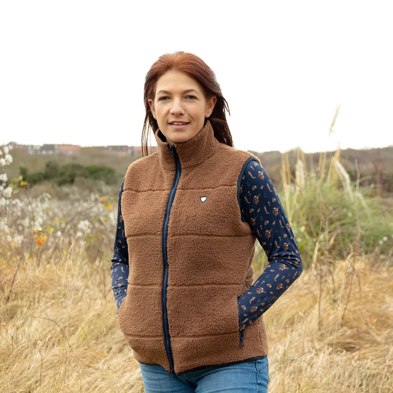 Hy Equestrian Elevate Style Teddy Fleece Gilet - Brown-3