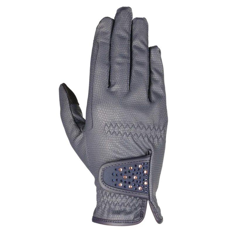 Hy Equestrian Children's Shimmer Riding Gloves - Navy with Navy/Rose Gold Diamantes