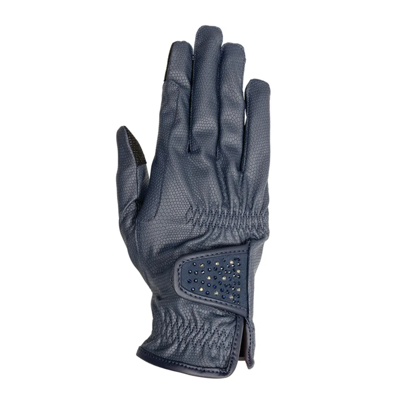 Hy Equestrian Children's Shimmer Riding Gloves - Navy with Navy/Silver Diamantes
