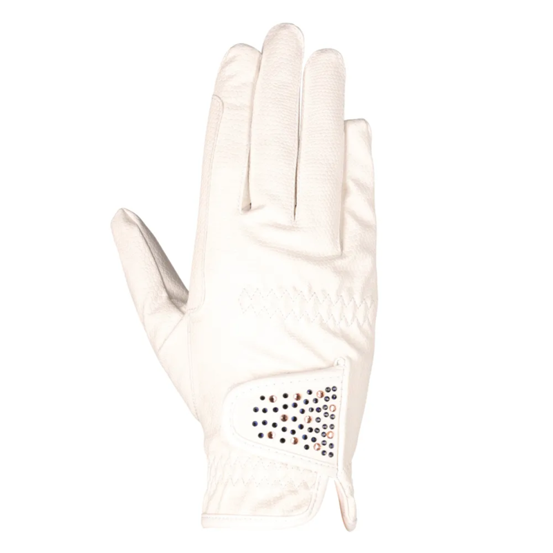 Hy Equestrian Children's Shimmer Riding Gloves - White with Navy/Rose Gold Diamantes