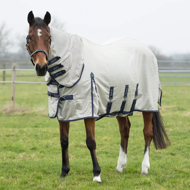 Hy DefenceX Shield Rain-Repel Mesh Combi Fly Rug - Grey/Navy-1