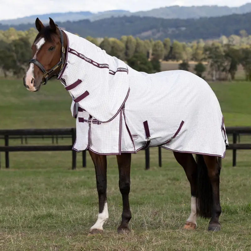 WeatherBeeta Hybrid Seasons Combo Neck Fly Rug - White/Maroon