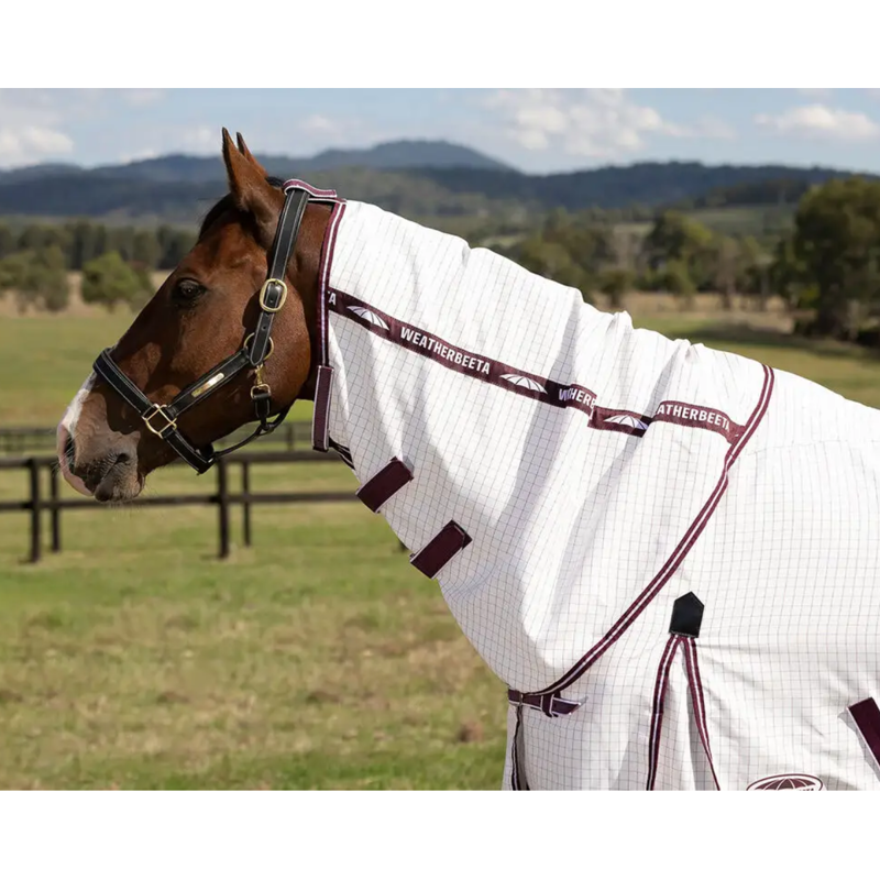 WeatherBeeta Hybrid Seasons Combo Neck Fly Rug - White/Maroon-1