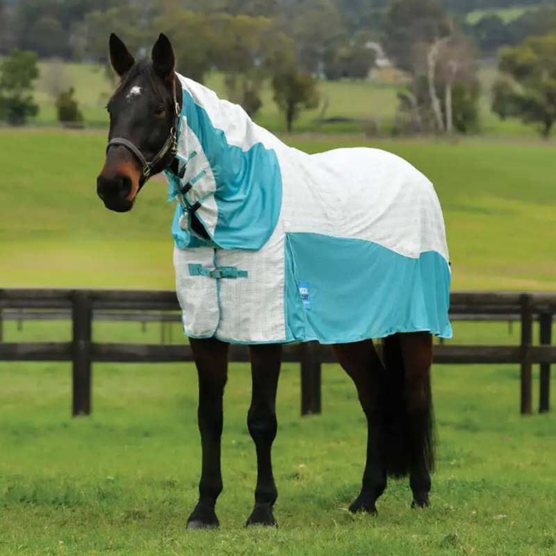 WeatherBeeta Cotton Airstream II Detach-A-Neck Fly Rug - White/Mint