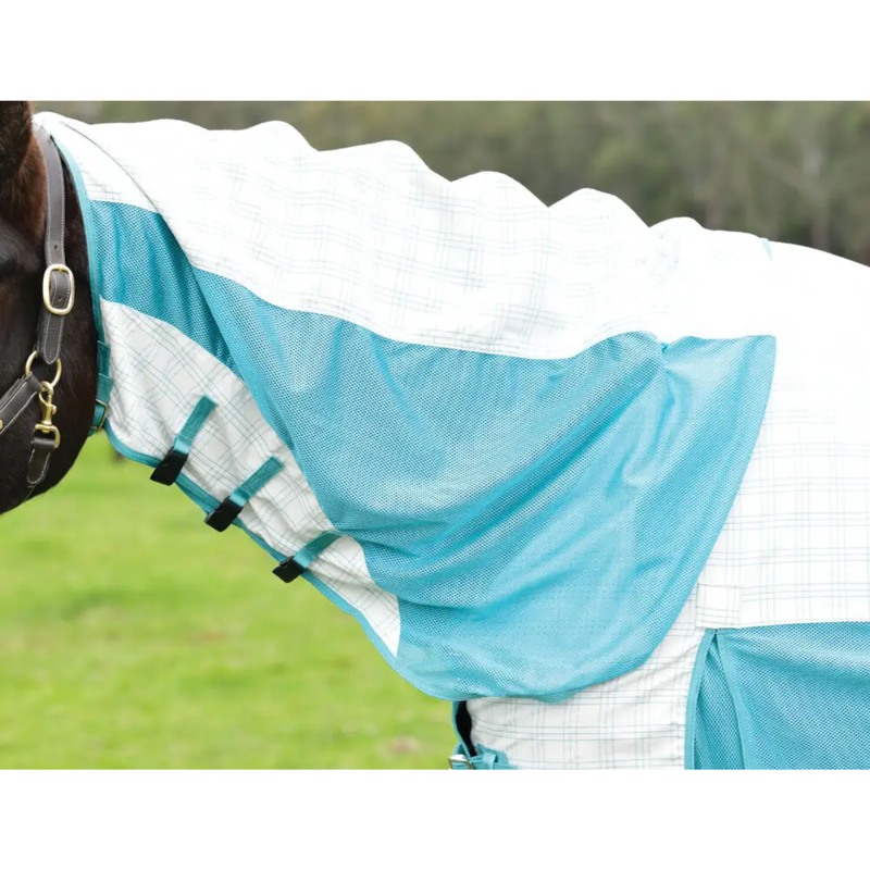 WeatherBeeta Cotton Airstream II Detach-A-Neck Fly Rug - White/Mint-2