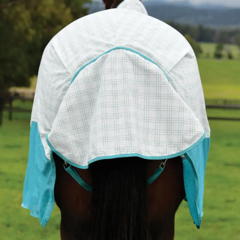 WeatherBeeta Cotton Airstream II Detach-A-Neck Fly Rug - White/Mint-7