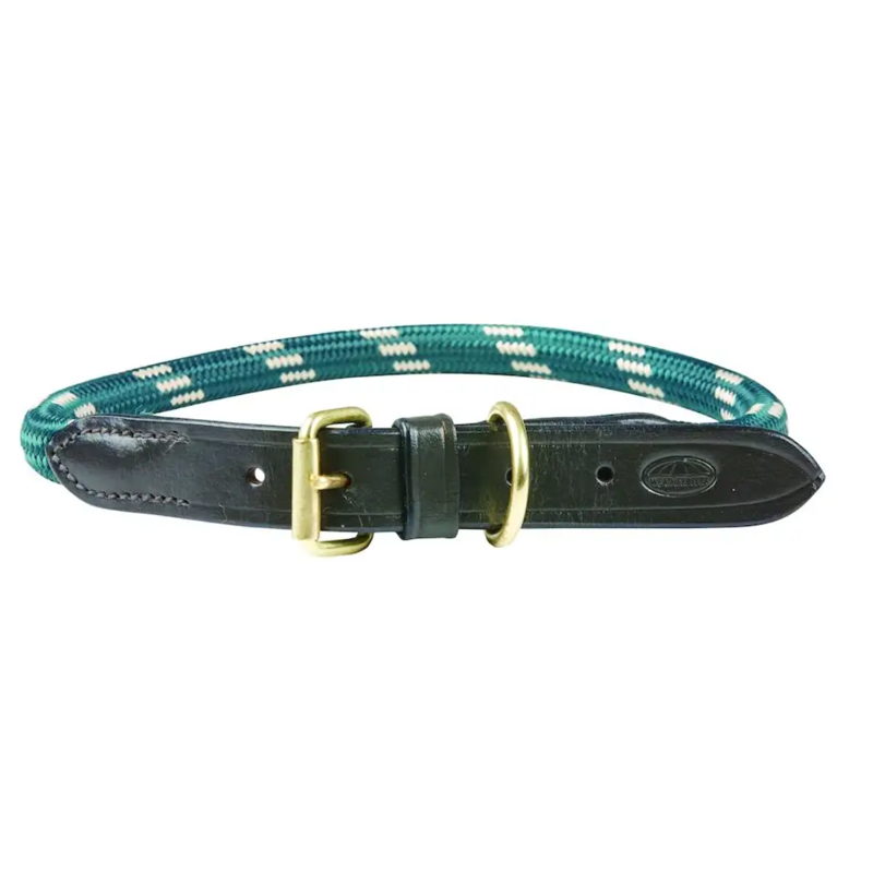 WeatherBeeta Rope Leather Dog Collar - Hunter Green/Brown