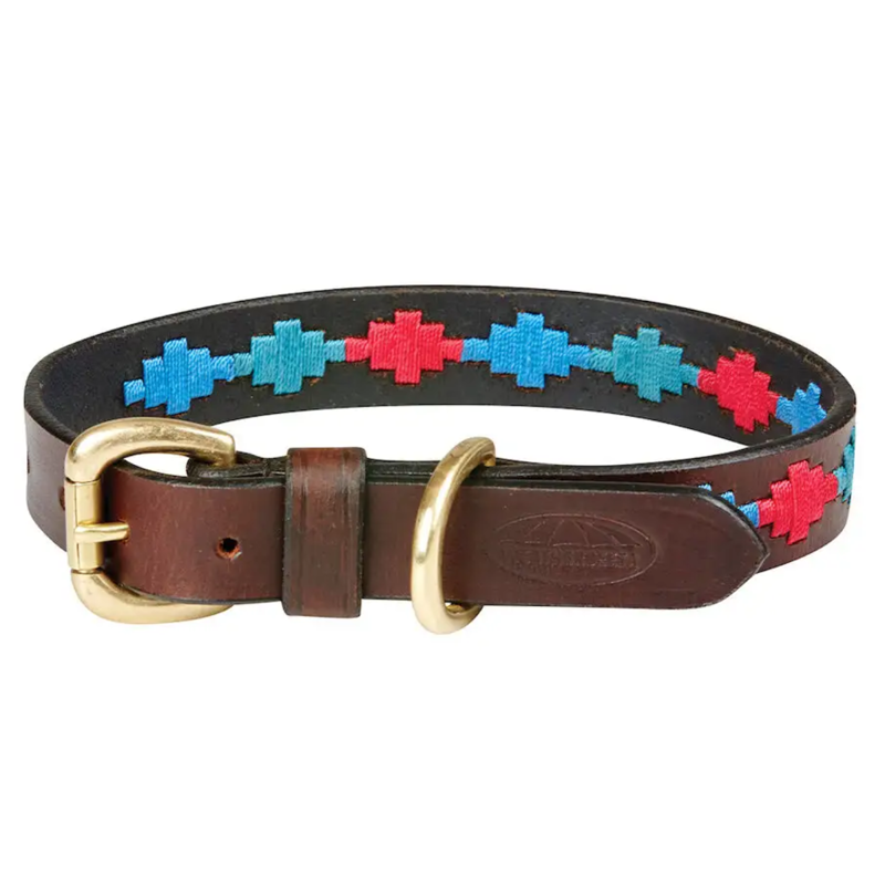 WeatherBeeta Polo Leather Dog Collar - Beaufort Brown/Emerald/Pink/Blue