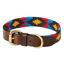 WeatherBeeta Polo Leather Dog Collar - Cowdray Brown/Pink/Blue/Yellow