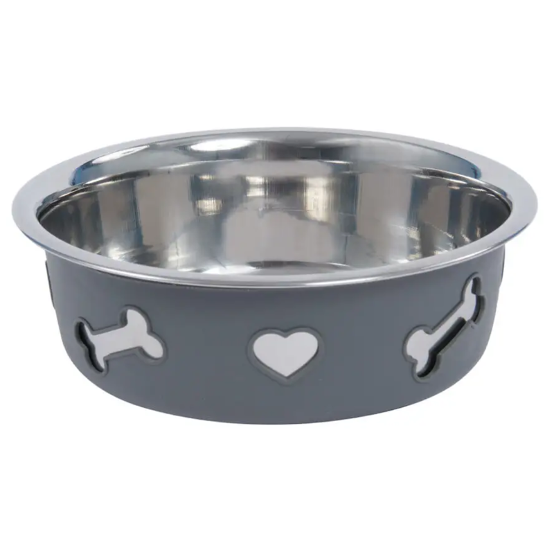 WeatherBeeta Non-Slip Stainless Steel Silicone Bone Dog Bowl - Dark Grey