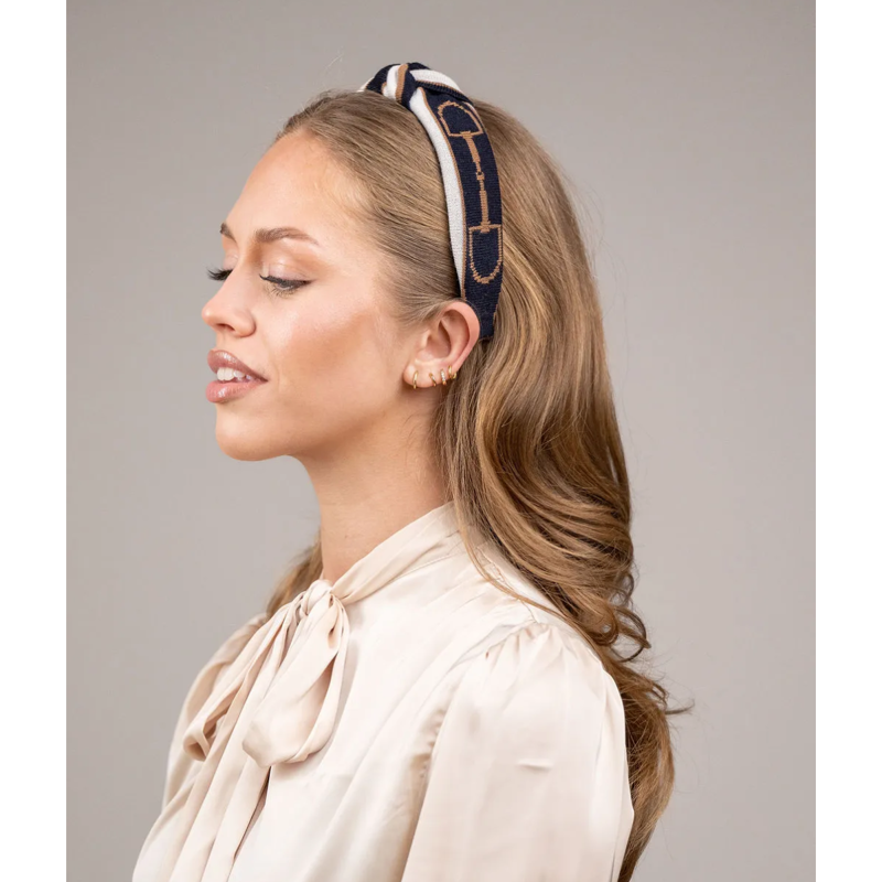 Waring Brooke Snaffle Knot Hairband - Navy/Tan/White-1