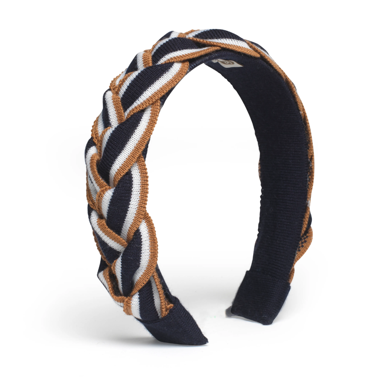 Waring Brooke Tri-Colour Plait Headband - Navy/Tan/White